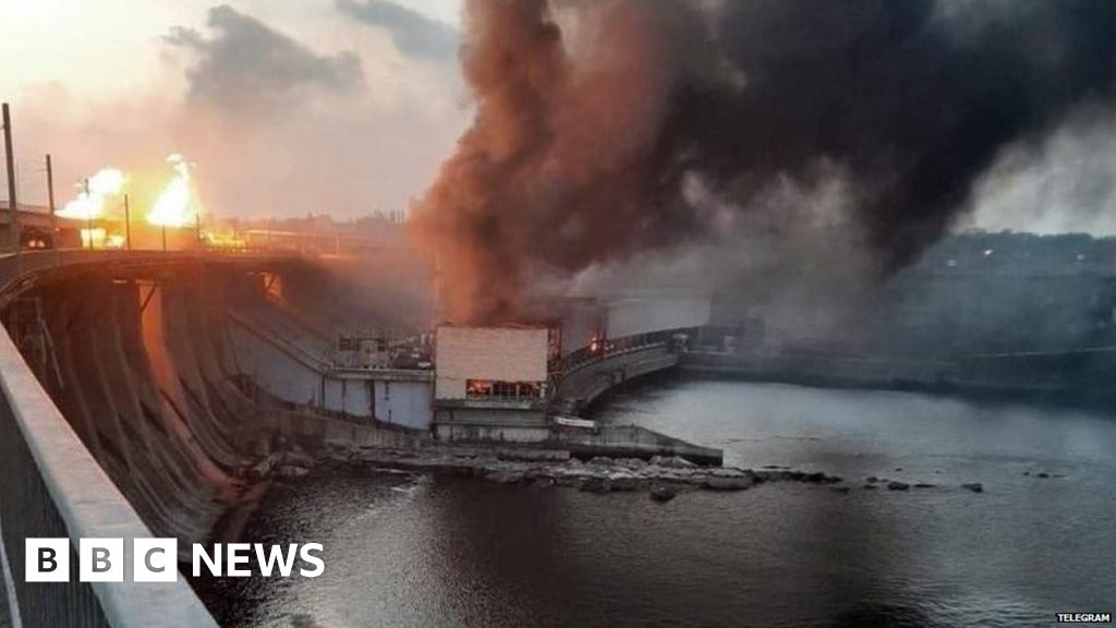 Moment Ukraine’s largest dam hit by missile